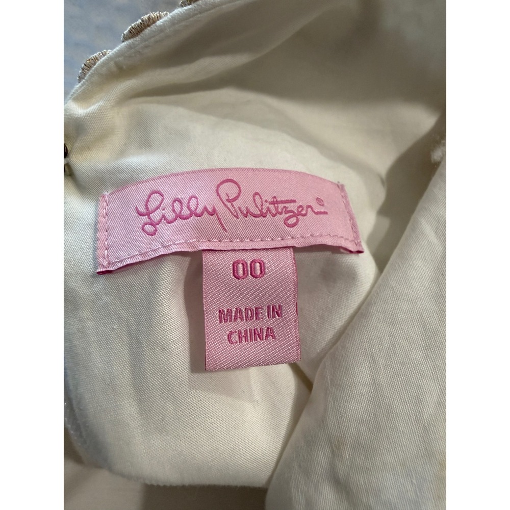 Lilly Pulitzer White Seersucker Gold Soutache V-Neck Shift Dress Size 00 - Picture 6 of 11